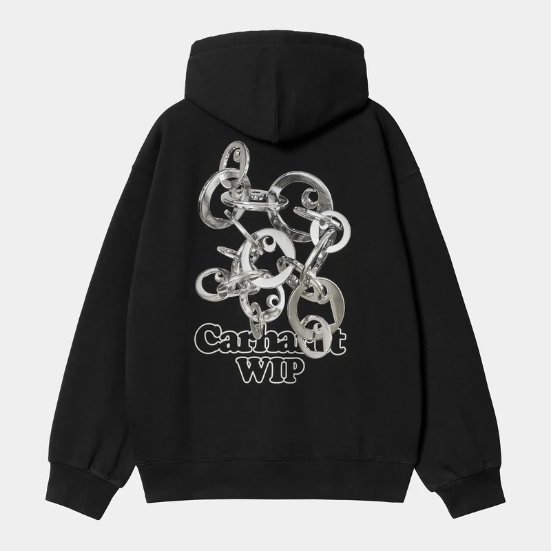 Carhartt WIP Herren Charm Link Hoodie - Schwarz / Silber Stone Washed