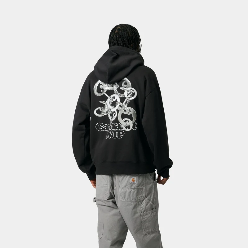 Carhartt WIP Herren Charm Link Hoodie - Schwarz / Silber Stone Washed