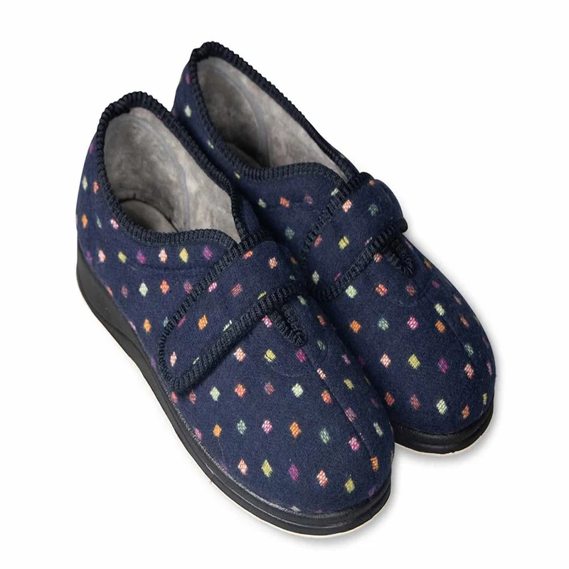 Padders Ladies Slippers 2E Fit Vulcanised - CAMILLA - Camilla / null - Navy Woven Spot