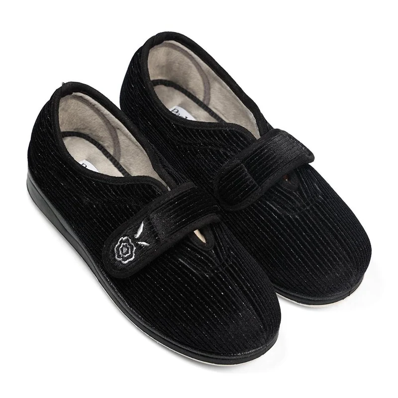 Padders Ladies Slippers 2E Fit Vulcanised - CAMILLA - Camilla / null - BLACK SPARKLE CORD