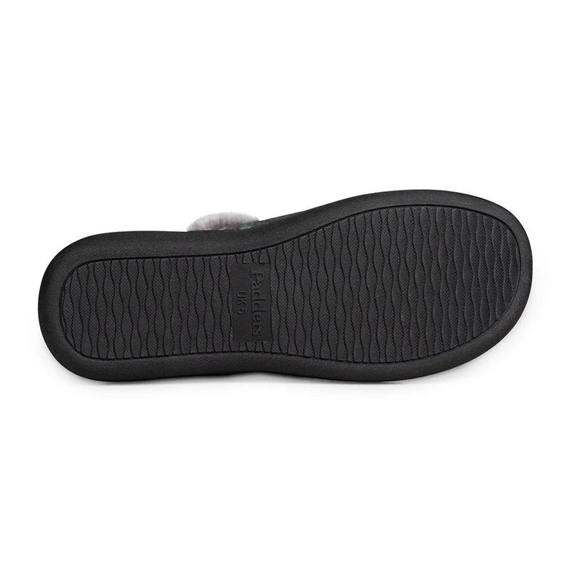 Padders Ladies Slippers 2E Side Stitched Washable - DORA - Dora / null - CHARCOAL WOVEN SPOT