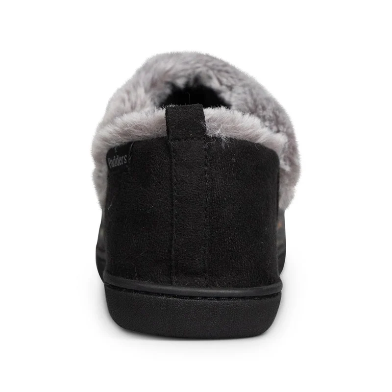 Padders Ladies Slippers 2E Side Stitched Washable - DORA - Dora / null - CHARCOAL WOVEN SPOT