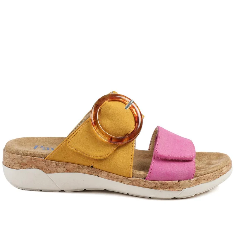 Dual Adjustable Fasten Mule Sandals - WBINS43013 / 329 089 - Mustard-Pink