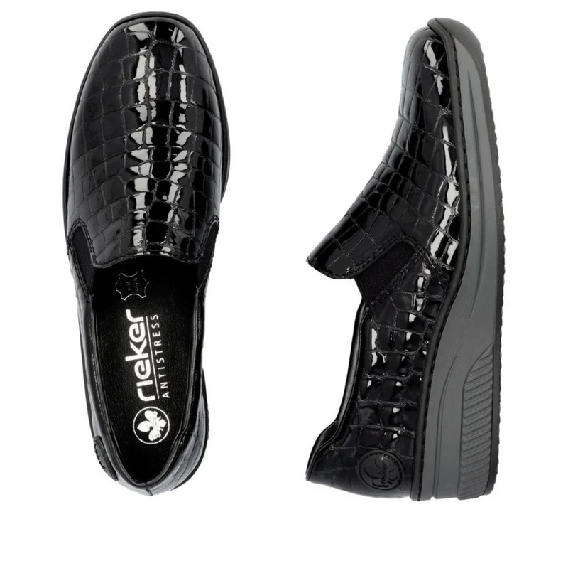 Rieker Loafer aus Leder für Damen mit Keilabsatz - Schwarz