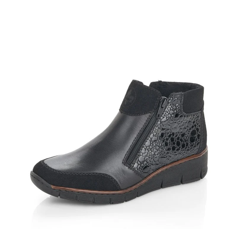 Rieker Damen-Stiefelette mit Keilabsatz und Fleecefutter - Schwarz
