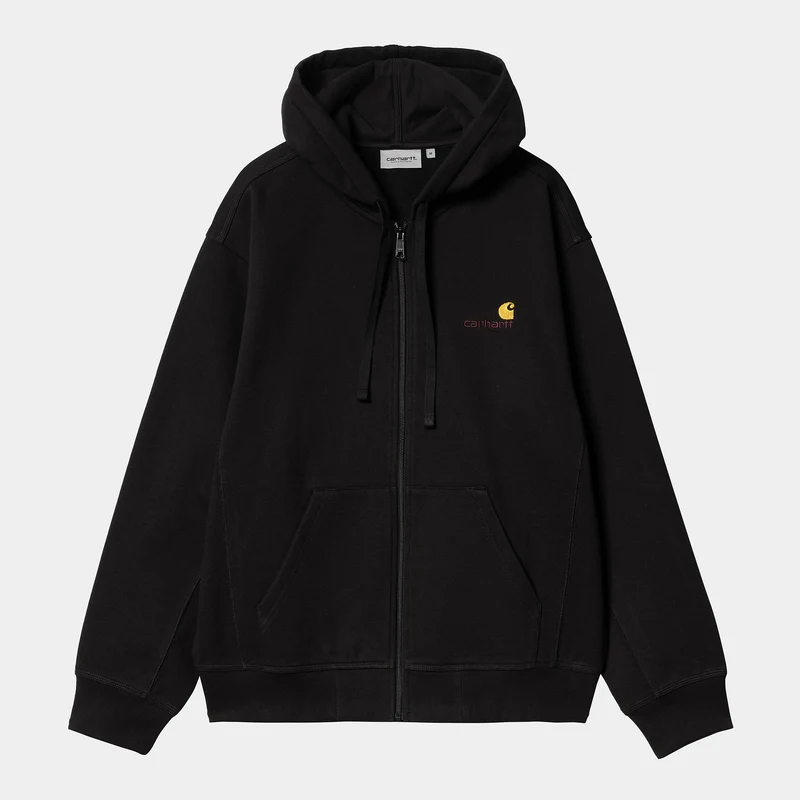 Carhartt WIP Herren American Script Kapuzenjacke mit Reißverschluss vorne – Schwarz