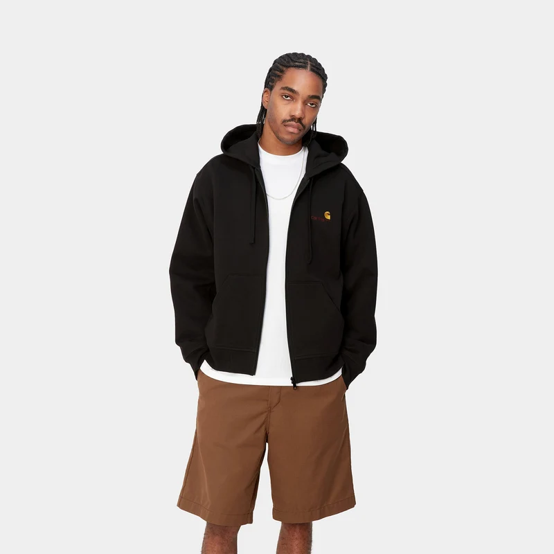 Carhartt WIP Herren American Script Kapuzenjacke mit Reißverschluss vorne – Schwarz