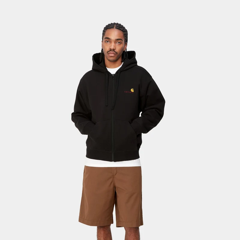 Carhartt WIP Herren American Script Kapuzenjacke mit Reißverschluss vorne – Schwarz