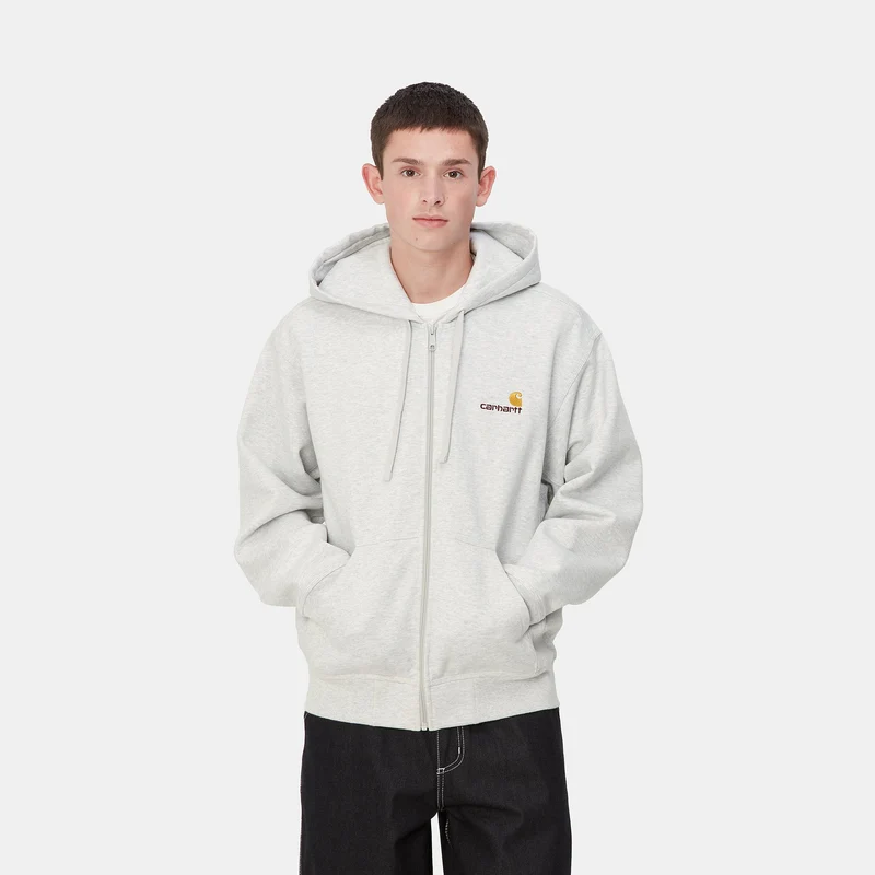 Carhartt WIP Herren American Script Kapuzenjacke mit Reißverschluss vorne – Aschgrau meliert