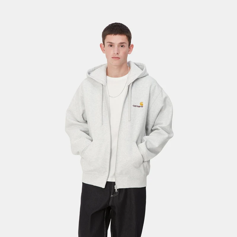 Carhartt WIP Herren American Script Kapuzenjacke mit Reißverschluss vorne – Aschgrau meliert