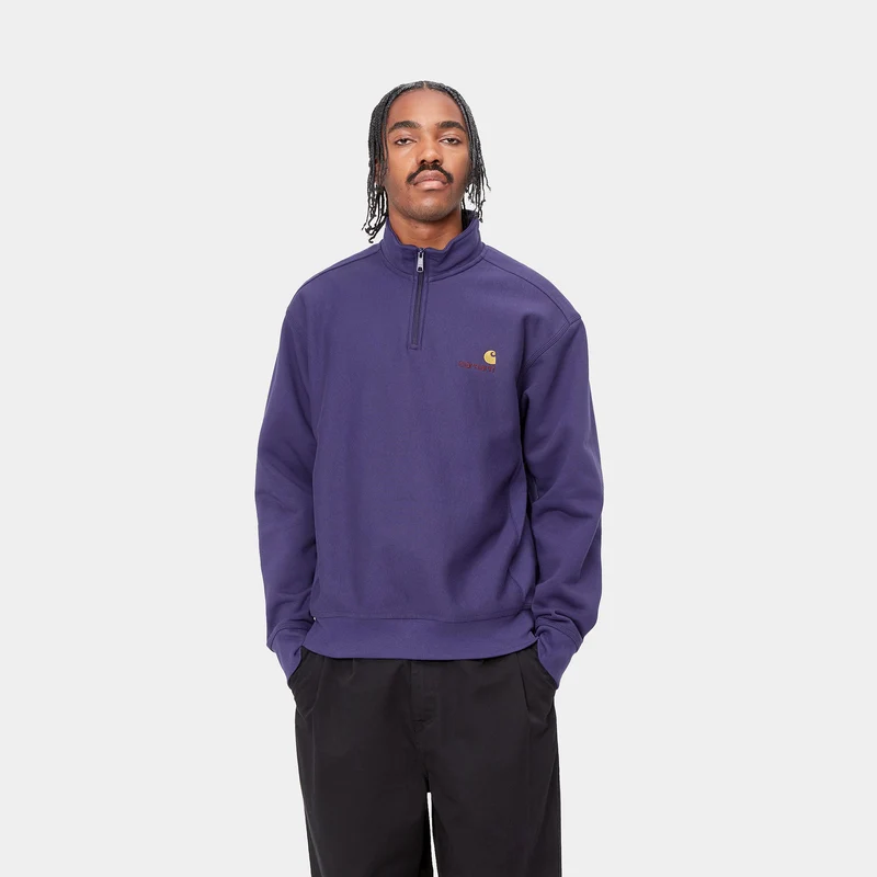Carhartt WIP Herren Halb-Zip-Reißverschluss American Script Sweatshirt - Aura