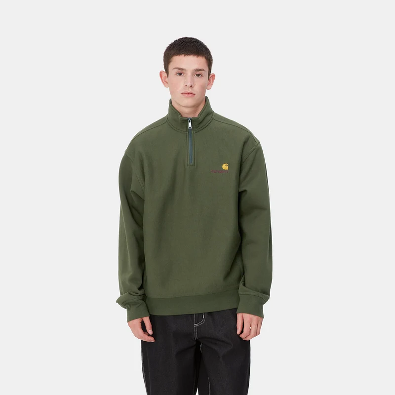 Carhartt WIP Herren Halb-Zip-Reißverschluss American Script Sweatshirt - Estragon