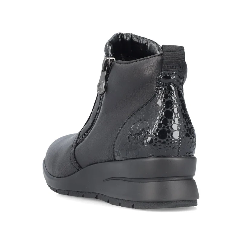 Rieker Damen Modische Lederstiefelette mit Keilabsatz - Schwarz