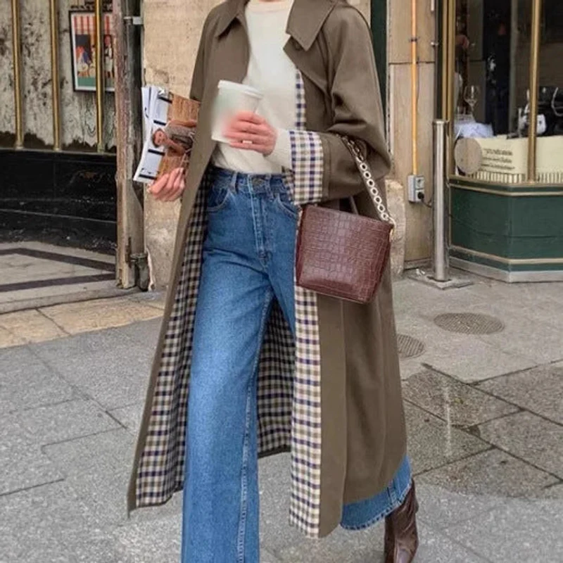Alice | Langer Oversized Trenchcoat Mit Karierter Innenverarbeitung