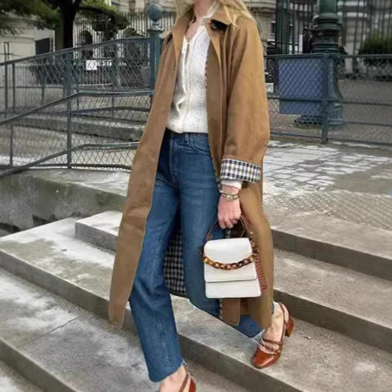 Alice | Langer Oversized Trenchcoat Mit Karierter Innenverarbeitung
