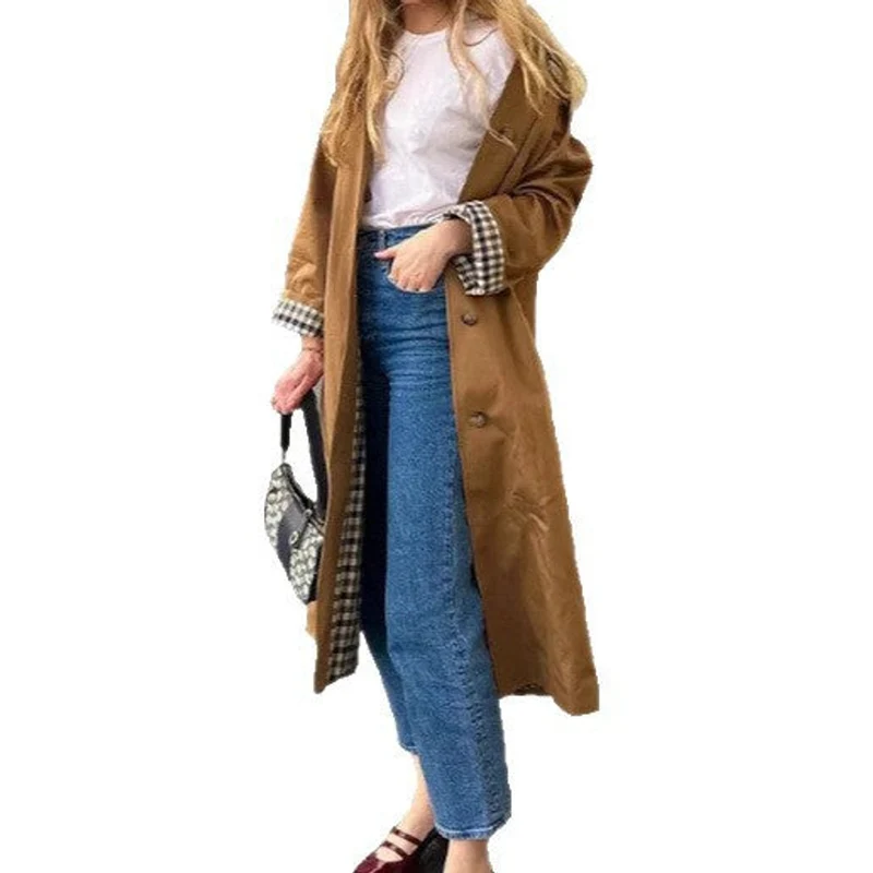 Alice | Langer Oversized Trenchcoat Mit Karierter Innenverarbeitung