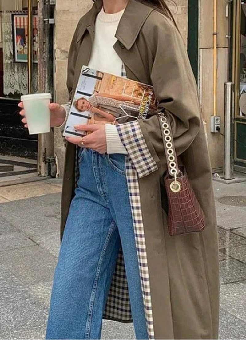 Alice | Langer Oversized Trenchcoat Mit Karierter Innenverarbeitung