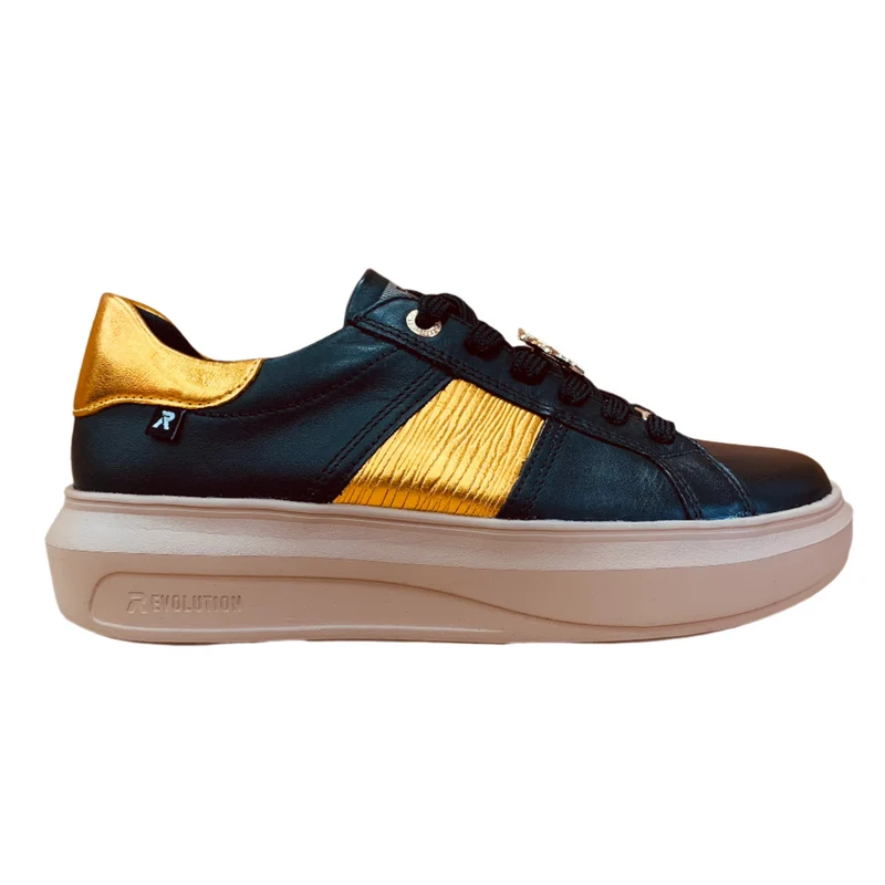 Rieker Damen-Sneakers „Evolution“ aus Leder – Schwarz und Gold