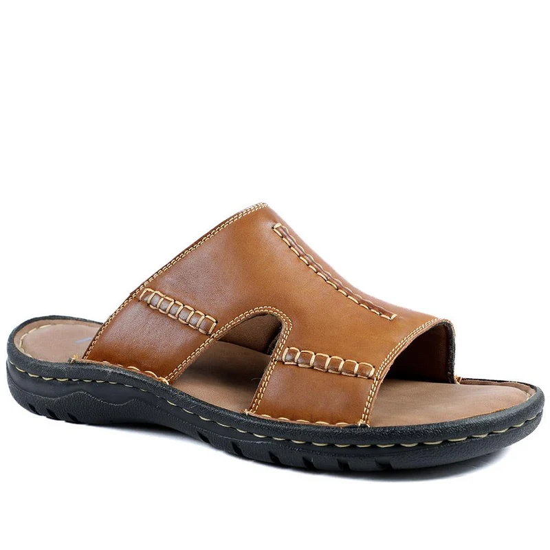 Slip On Leather Mule Sandals - AATRA43004 / 328 930 - Tan