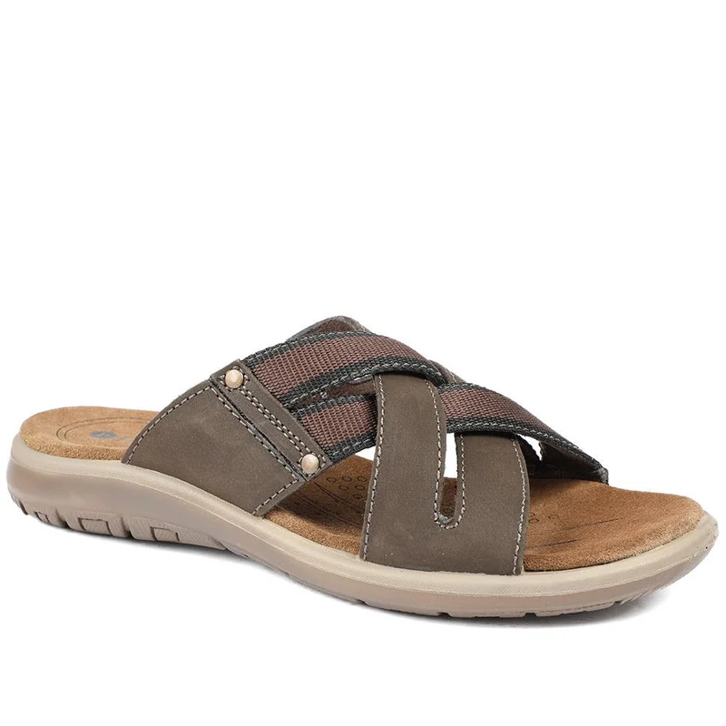 Leather Cross Strap Slip On Sandals - DDIN43010 / 329 105