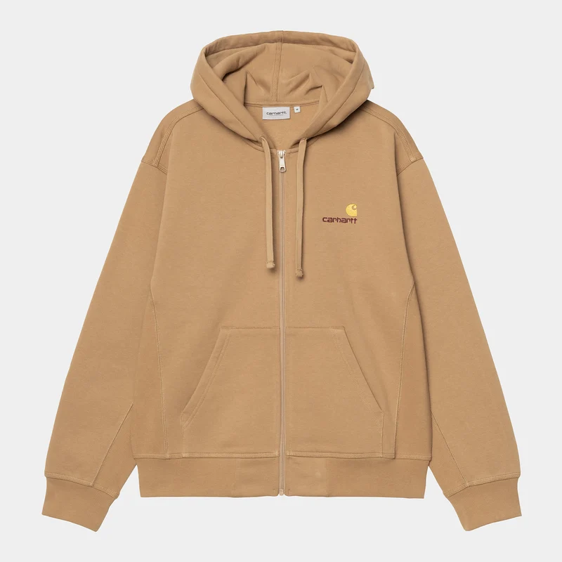 Carhartt WIP Herren American Script Kapuzenjacke mit Reißverschluss vorne – Erdnuss
