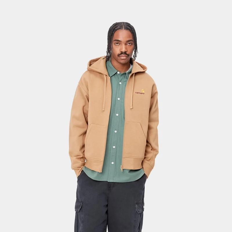 Carhartt WIP Herren American Script Kapuzenjacke mit Reißverschluss vorne – Erdnuss