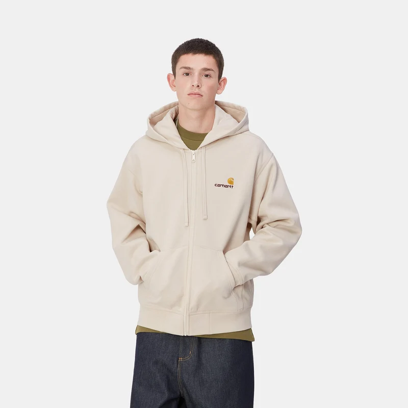 Carhartt WIP Herren American Script Kapuzenjacke mit Reißverschluss vorne – Moonbeam