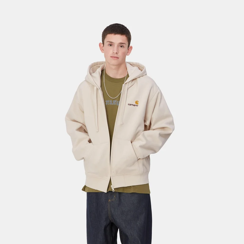 Carhartt WIP Herren American Script Kapuzenjacke mit Reißverschluss vorne – Moonbeam