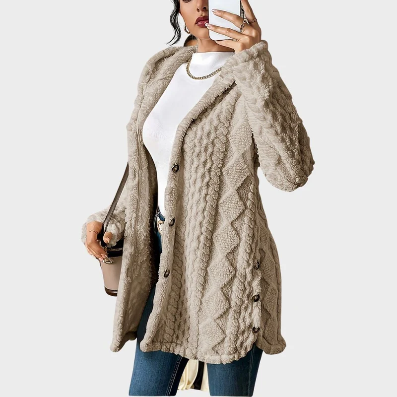 Sophia | Kuschelige Plüsch-Strickjacke Mit Kapuze Für Gemütliche Tage