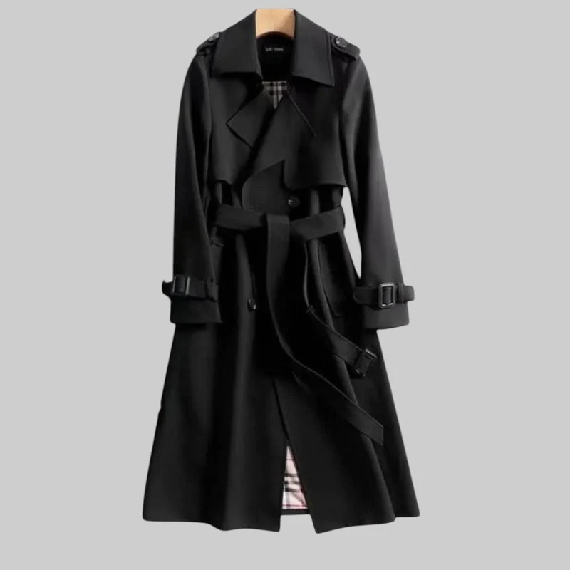 Lily | Langer Zweireihiger Trenchcoat Mit Taillengürtel