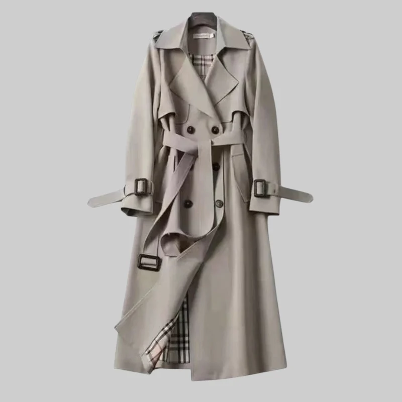 Lily | Langer Zweireihiger Trenchcoat Mit Taillengürtel