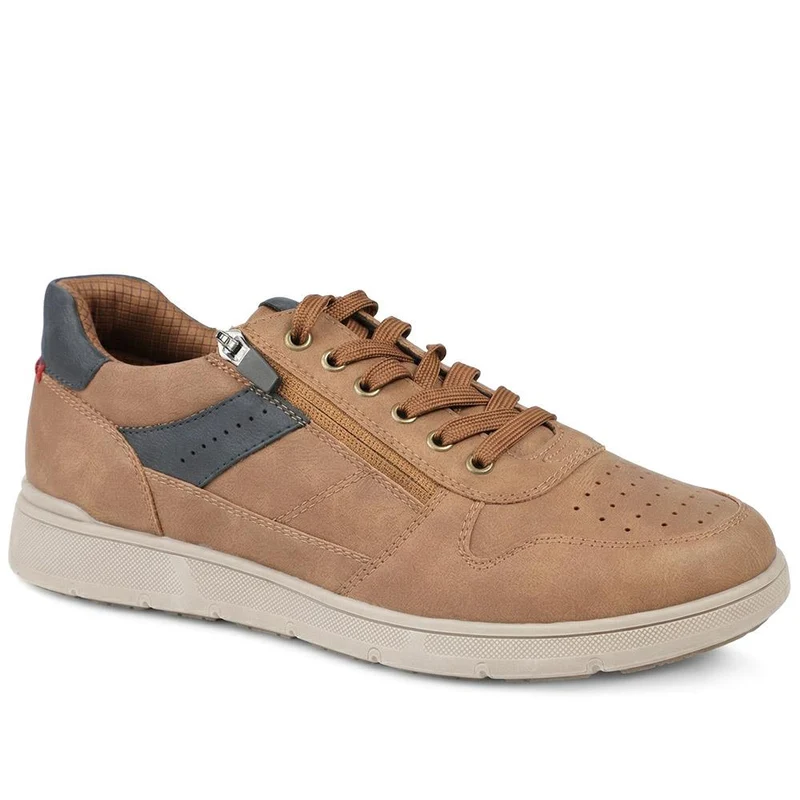 Wide Fit Zip & Lace Casual Trainers - GANG43004 / 329 271 - Tan