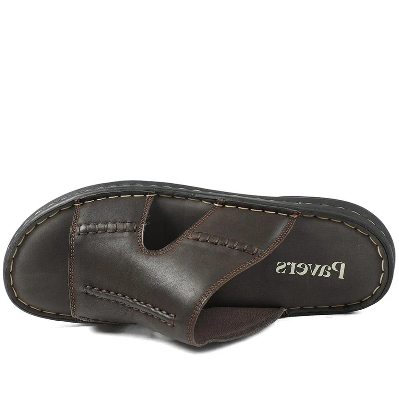 Slip On Leather Mule Sandals - AATRA43004 / 328 930 - Dark Brown