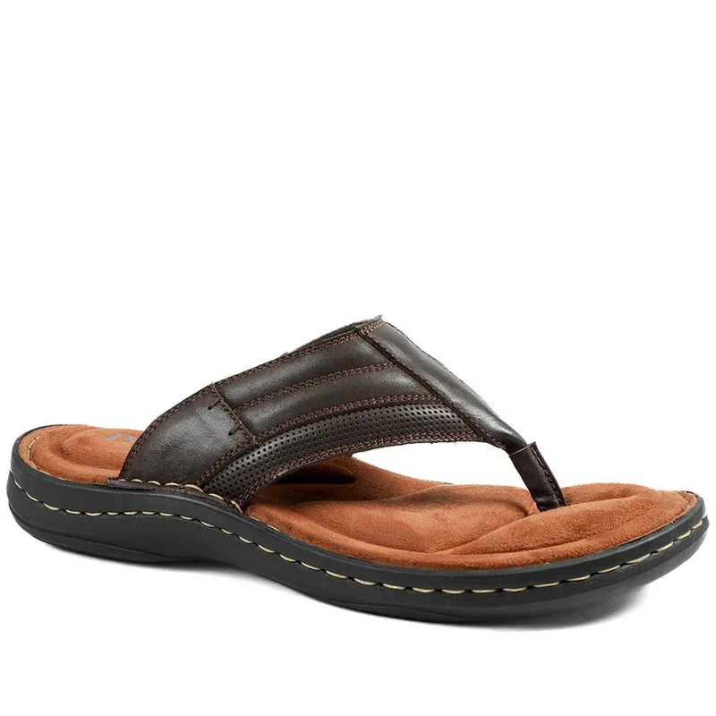 Leather Slip On Sandals - AATRA43002 / 328 935 - Dark Brown