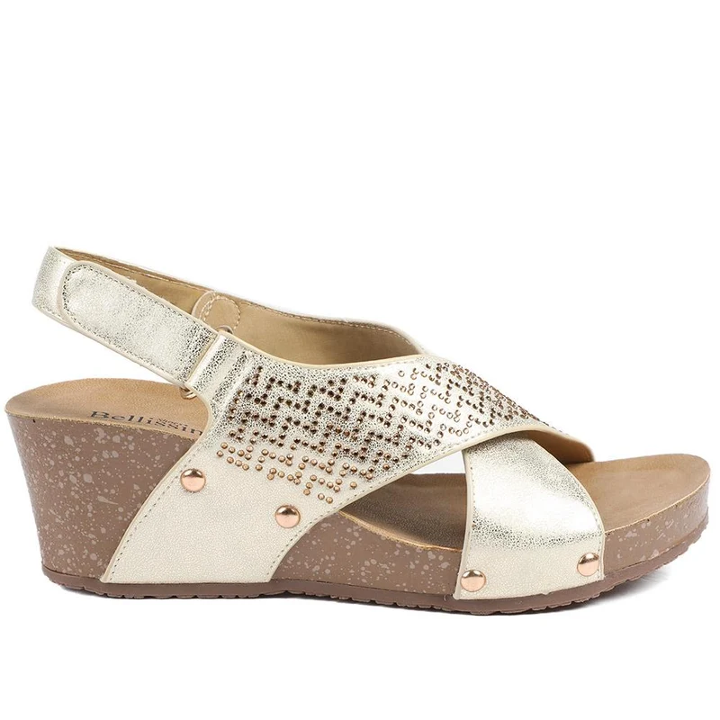 Bellissimo Wide Fit Slingback Sandals - BELBAIZH43027 / 329 115 - Soft Gold