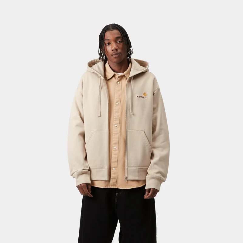 Carhartt WIP Herren American Script Kapuzenjacke mit Reißverschluss vorne – Fleur De Sel