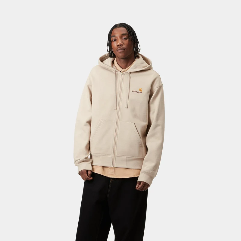 Carhartt WIP Herren American Script Kapuzenjacke mit Reißverschluss vorne – Fleur De Sel