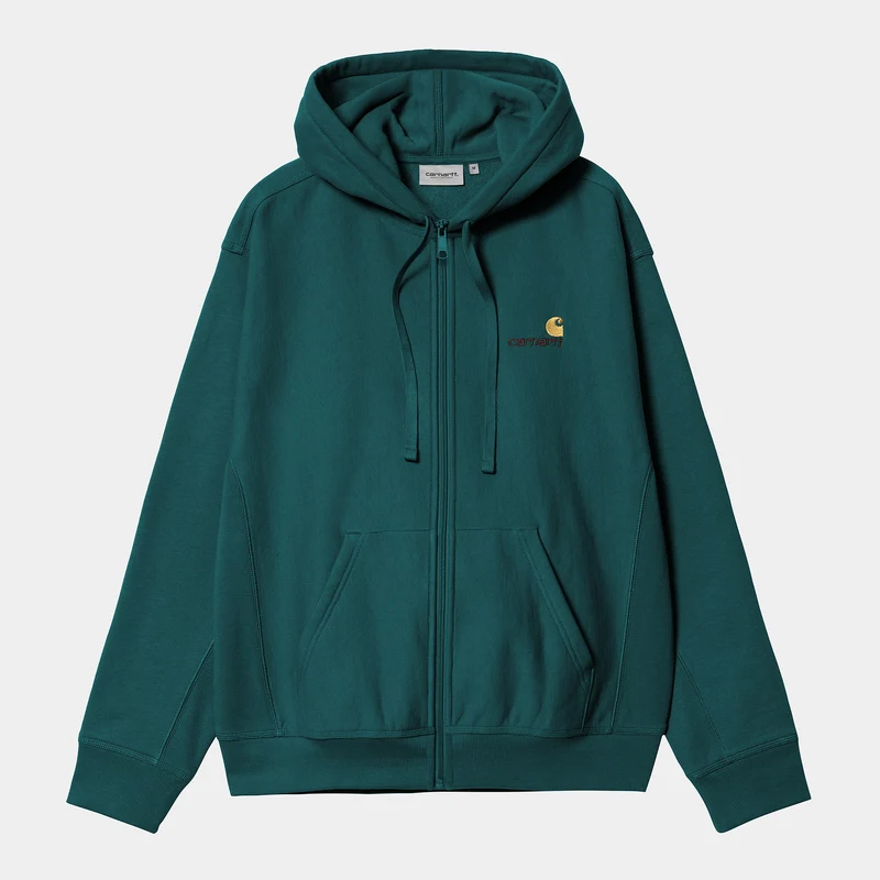Carhartt WIP Herren American Script Kapuzenjacke mit Reißverschluss vorne – Malachit