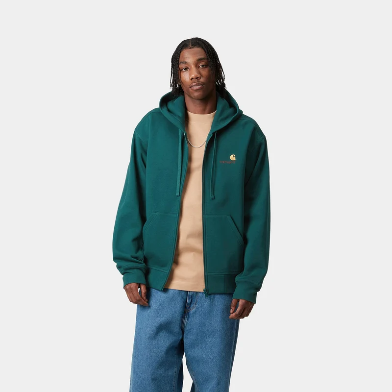 Carhartt WIP Herren American Script Kapuzenjacke mit Reißverschluss vorne – Malachit