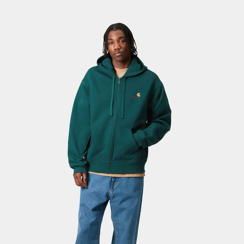 Carhartt WIP Herren American Script Kapuzenjacke mit Reißverschluss vorne – Malachit