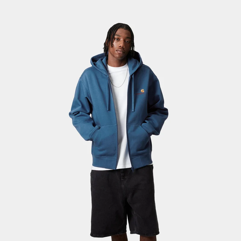 Carhartt WIP Herren American Script Kapuzenjacke mit Reißverschluss vorne – Sodalith