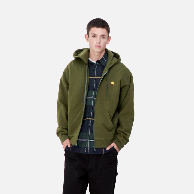 Carhartt WIP Herren American Script Kapuzenjacke mit Reißverschluss vorne - Estragon