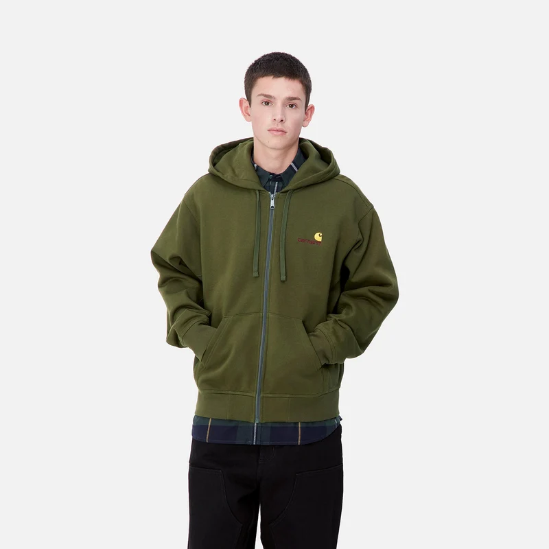 Carhartt WIP Herren American Script Kapuzenjacke mit Reißverschluss vorne - Estragon