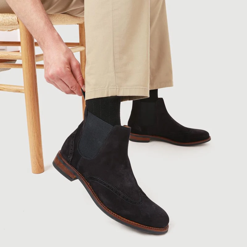 Barrett Goodyear Welted Leather Wingtip Boots - BARRETT / 327 962 - Navy Suede