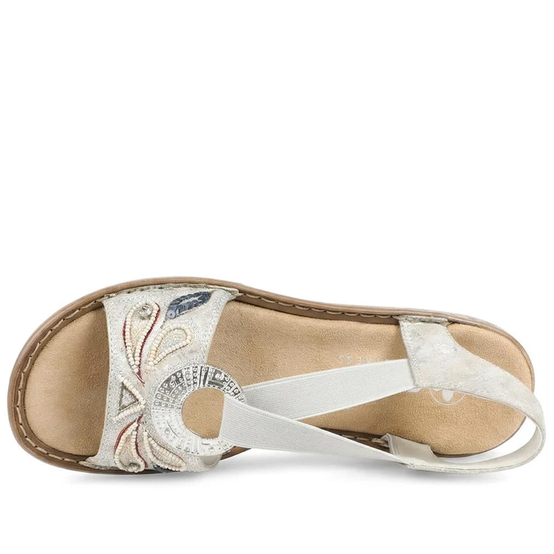 Rieker Elasticated Embellished Sandals - RKR43002 / 328 762 - Metallic