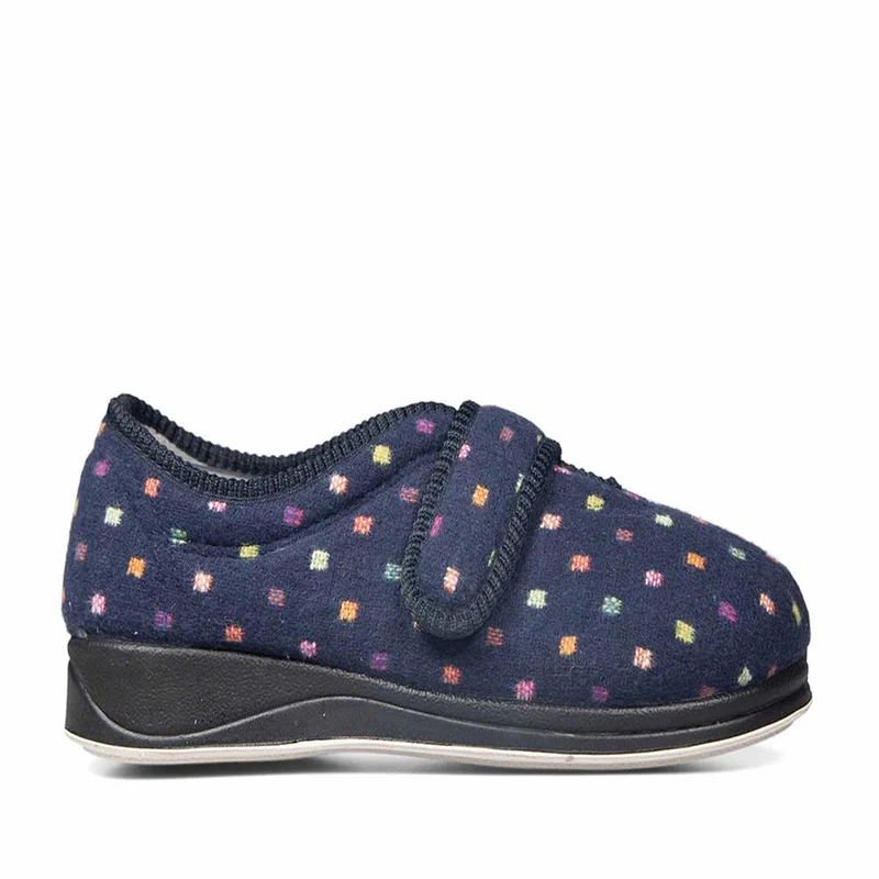 Padders Ladies Slippers 2E Fit Vulcanised - CAMILLA - Camilla / null - Navy Woven Spot