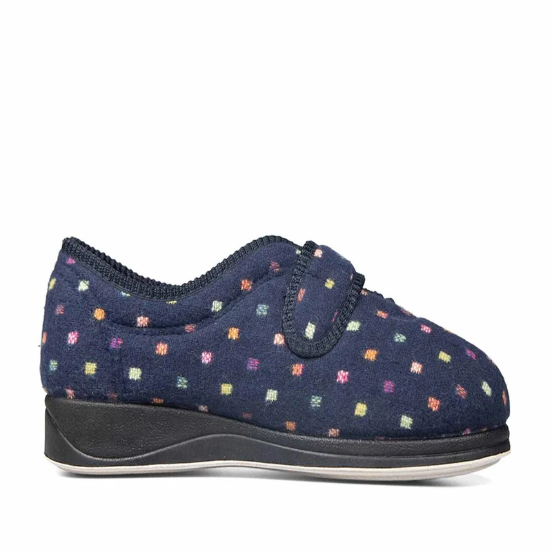 Padders Ladies Slippers 2E Fit Vulcanised - CAMILLA - Camilla / null - Navy Woven Spot