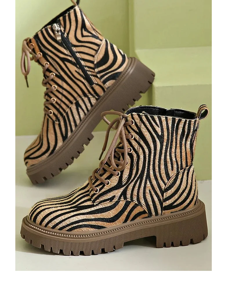 Jemima | Auffällige Zebra-Schnürstiefel Für Damen