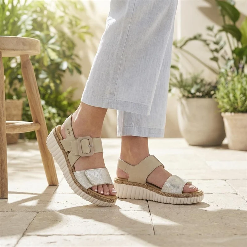 Wide-Fit Cushioned Wedge Sandals - RKR41539 / 327 288 - Beige