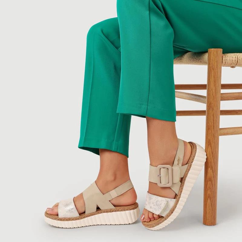 Wide-Fit Cushioned Wedge Sandals - RKR41539 / 327 288 - Beige